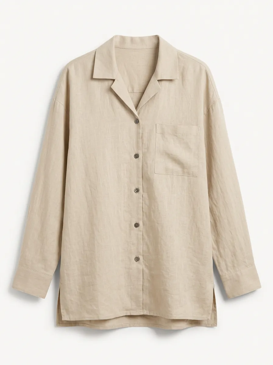 Women's Button Down Shirt Casual Beige Linen Blend