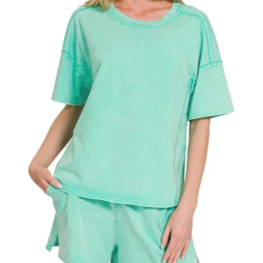 Acid Washed Short Sleeve Tee & Shorts Set