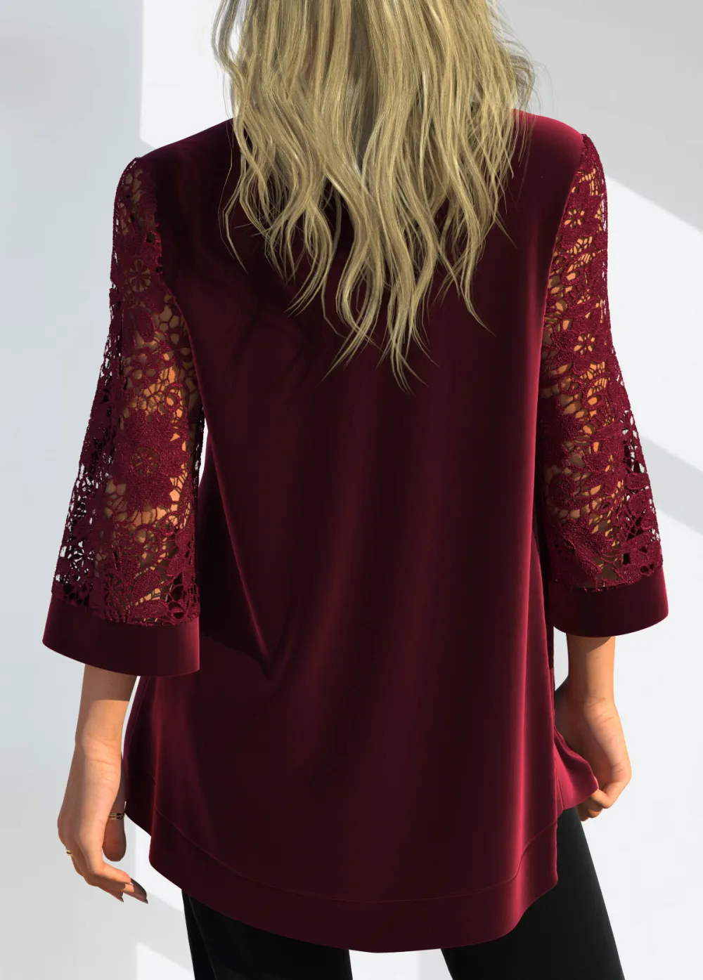 Red Lace Stitching 3/4 Sleeve Coat and Camisole Top
