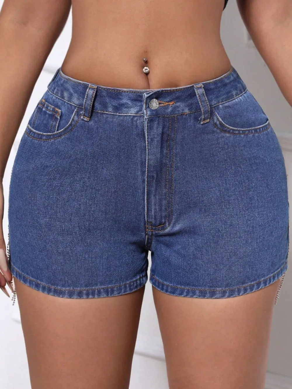 Fringe Back Shorts Pocket Denim Pants