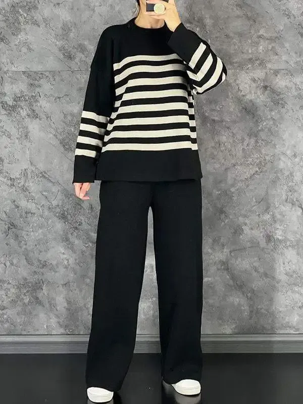 Women's Casual Long Sleeve Striped Suit