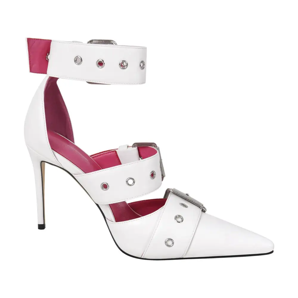 Polished Pointed Toe Stiletto Buckle Strap Pumps