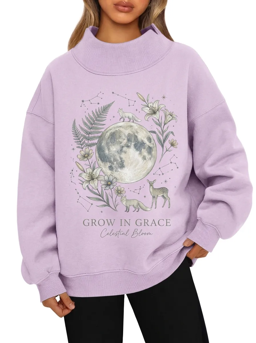Women's Celestial Moon Fox Deer Floral Graphic Sweatshirt