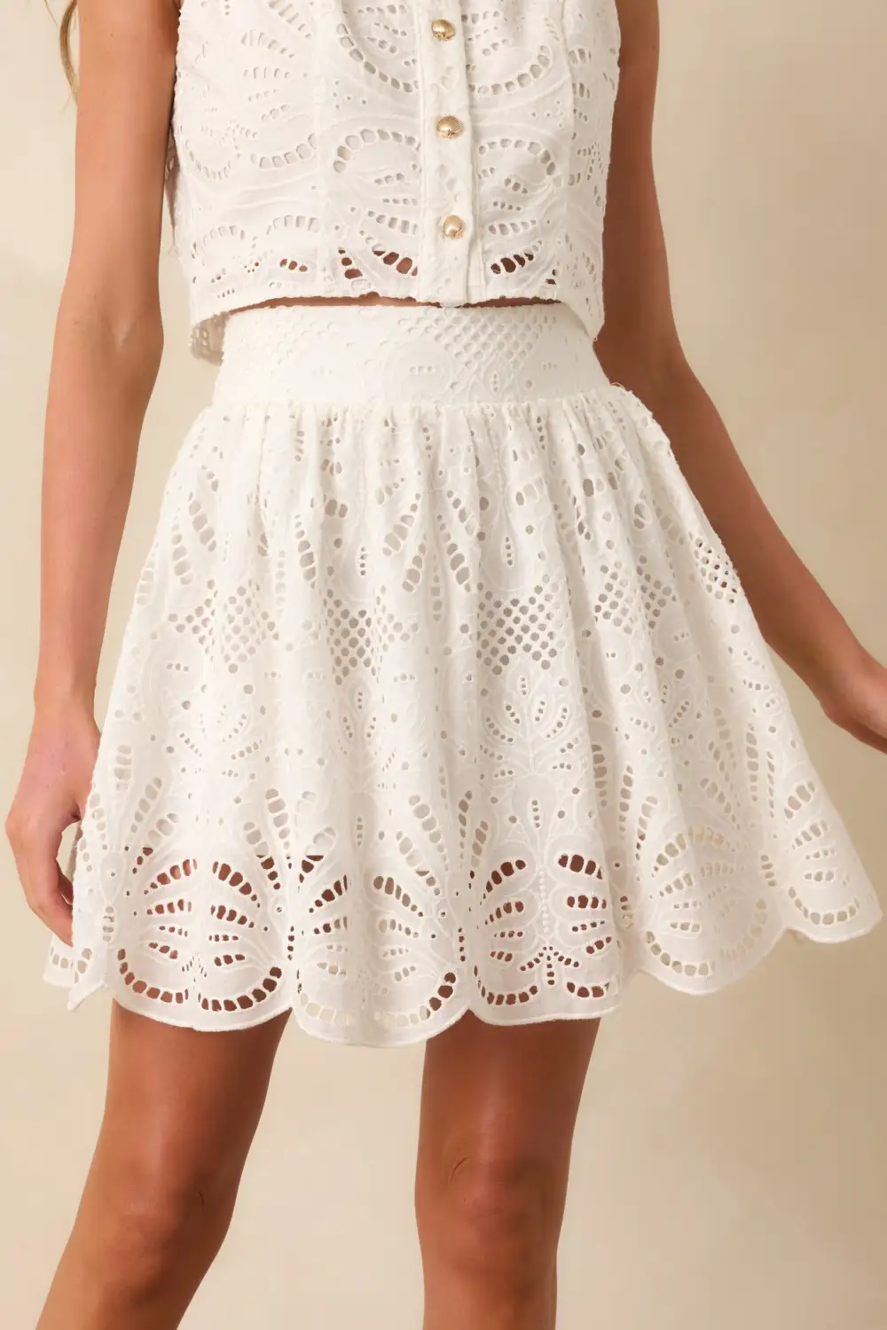 Palm Lace Cotton Mini Skirt
