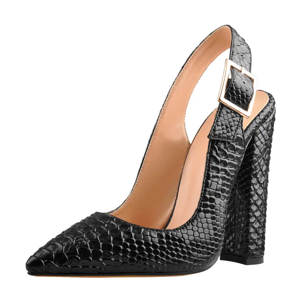 Pointed Toe Chunky Heel Slingback Pumps