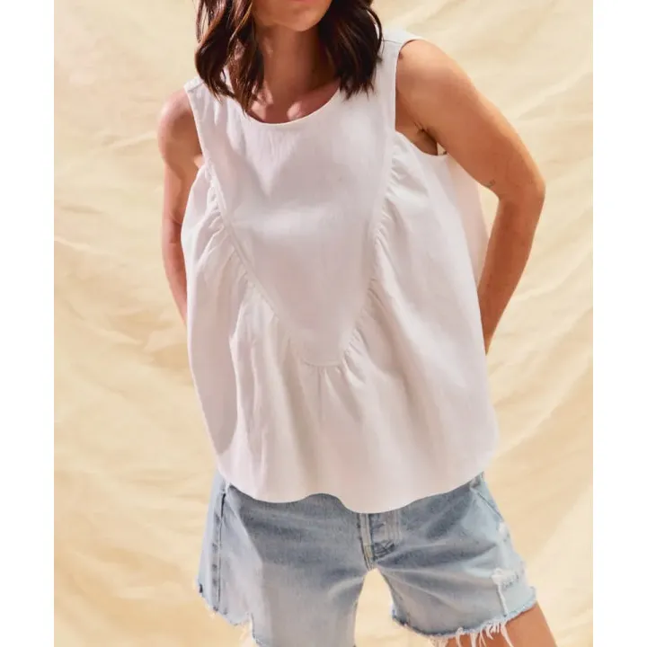Game Day Color Denim Ruched Sleeveless Top