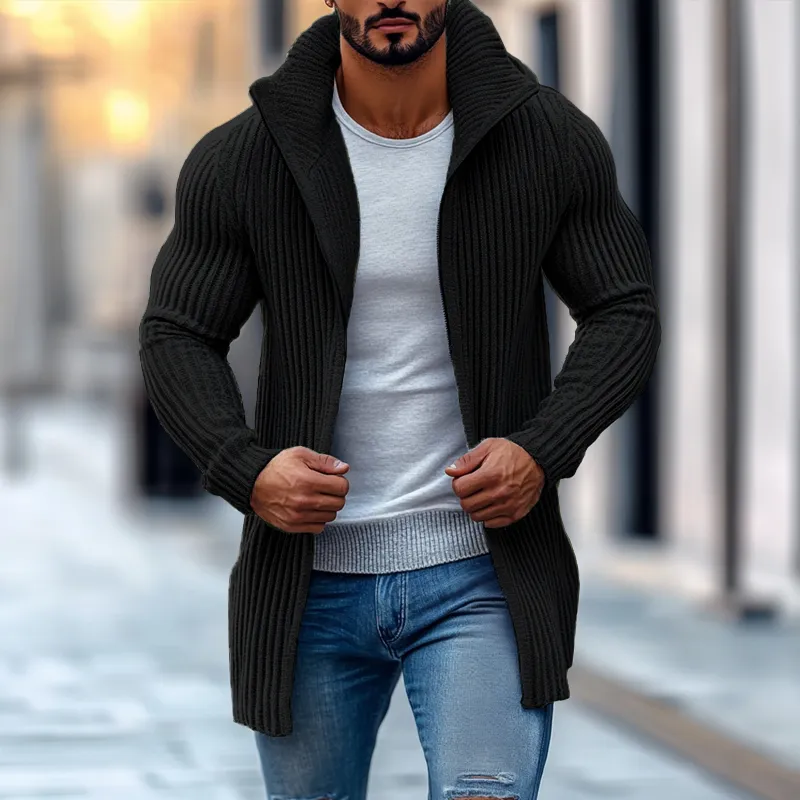 Ribbed Button Band Collar Cardigan