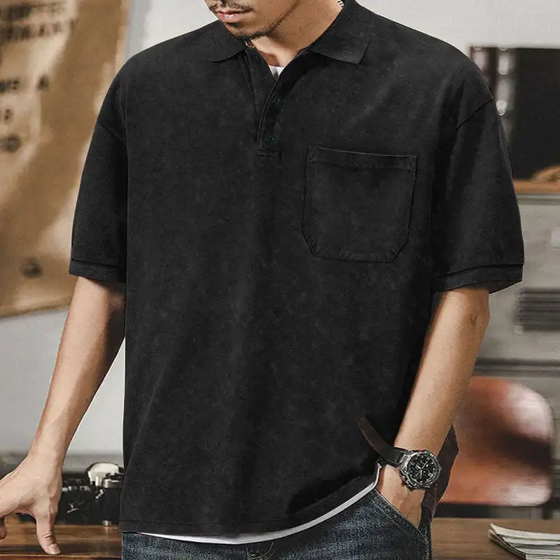 Button Placket Chest Pocket Cotton Polo Shirt