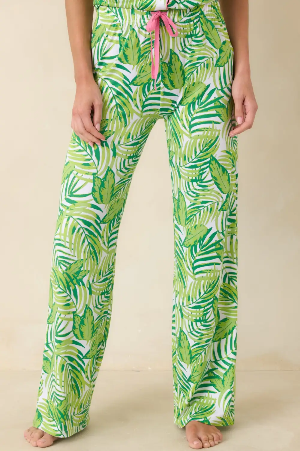 Leaf Drawstring Wide Leg Pants
