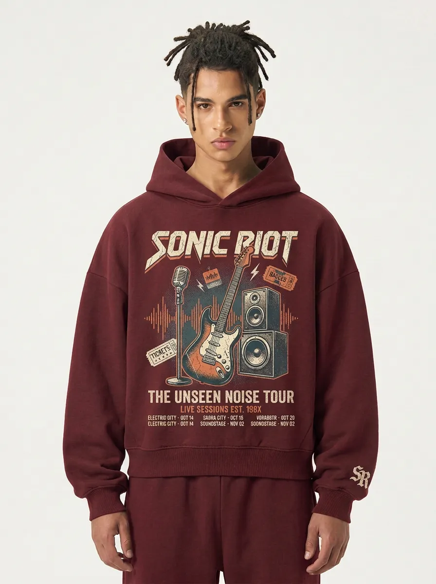 Men's Rock Music Lover Sonic Riot Guitar Tour Printed Hoodie