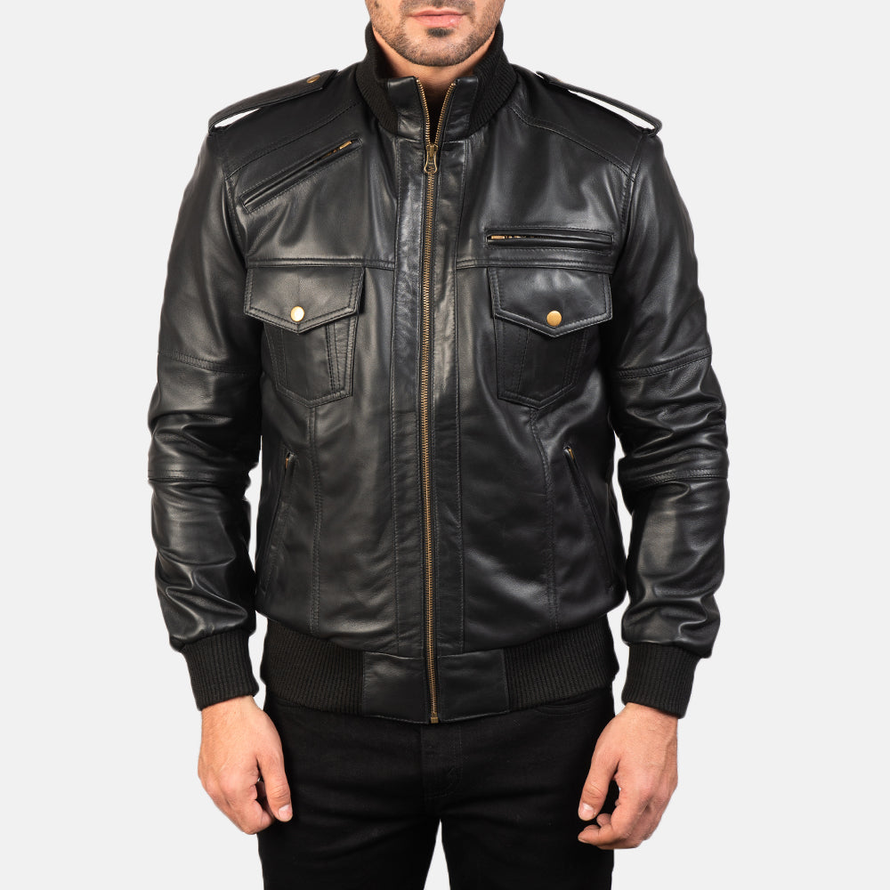 Men's Structured Bomber Leather Jacket