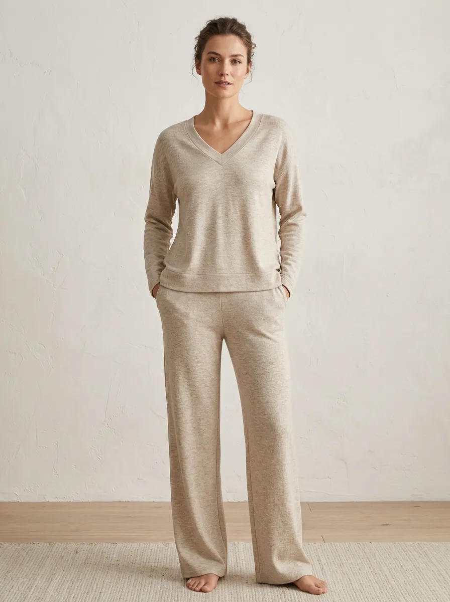 Refined Short-Sleeve Ribbed Women's V-Neck Casual Lounge Set