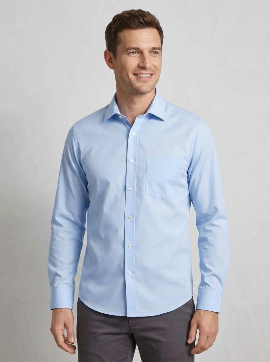 Men's Non-Iron Cotton Light Blue Pocket Button-Down Shirt