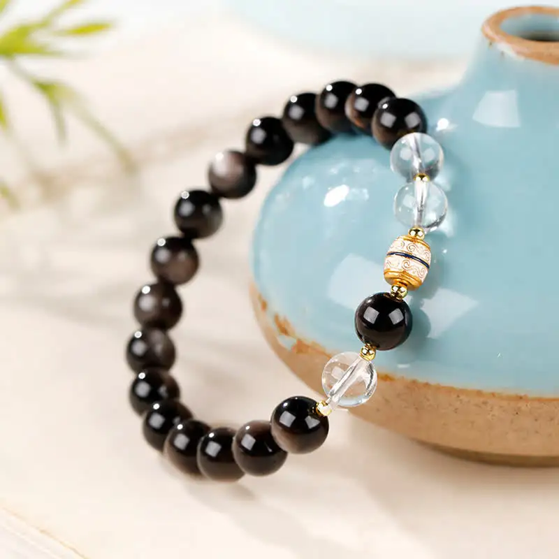 Obsidian Dzi Bead Round Bracelet