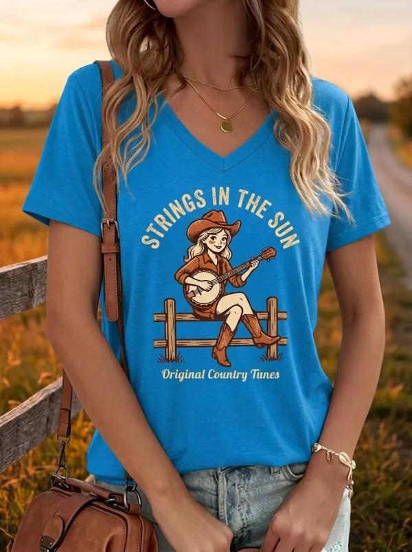 Easy-Wear Banjo Country-Music Women's V-Neck T-Shirt