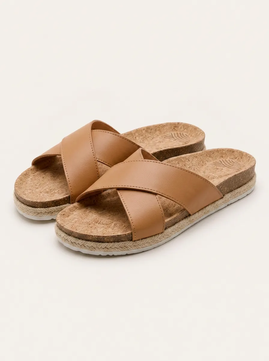 Modern S Faux Leather Crisscross Cork Sandals