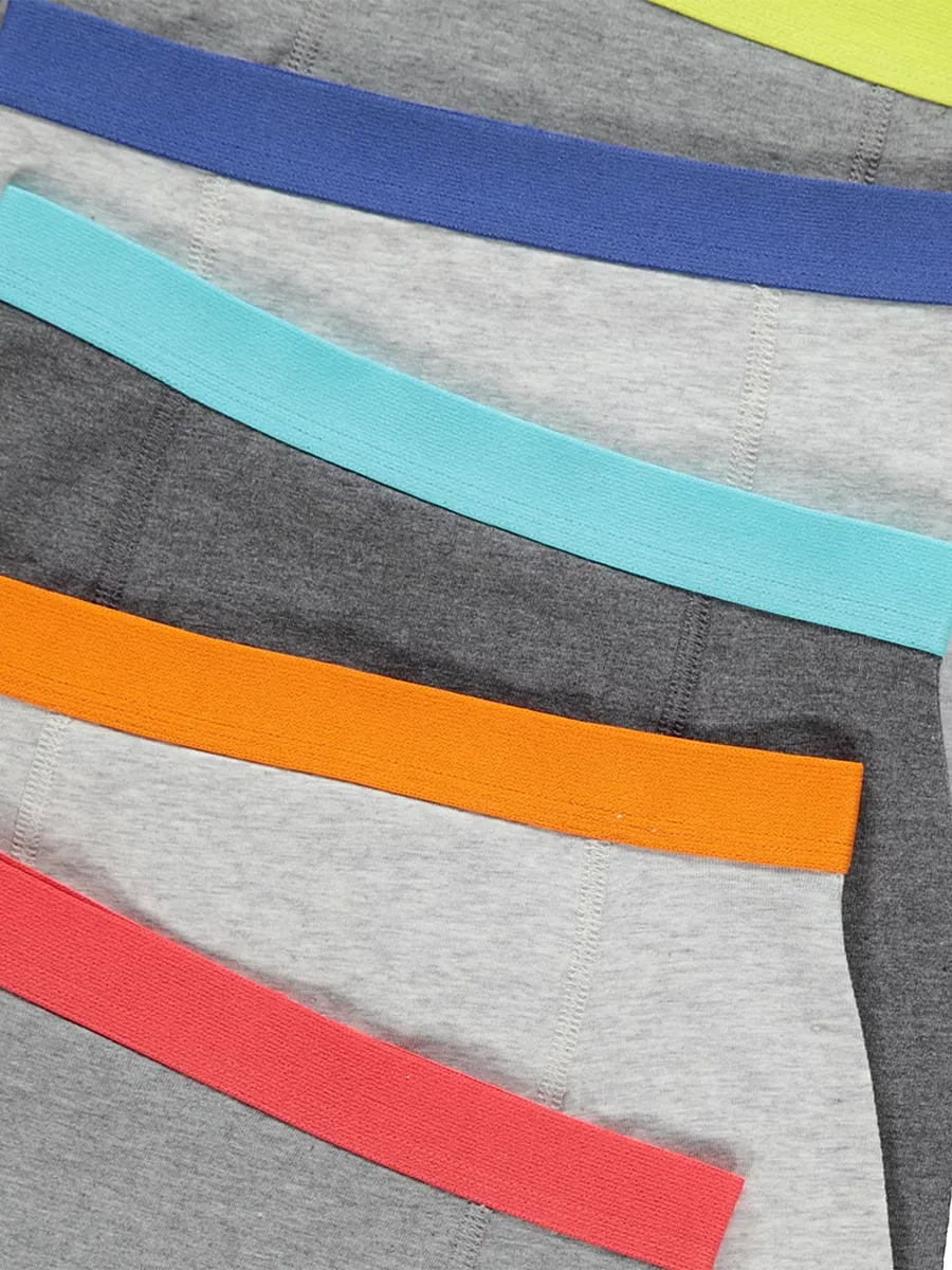 Grey Contrast Waistband Trunks 5 Pack