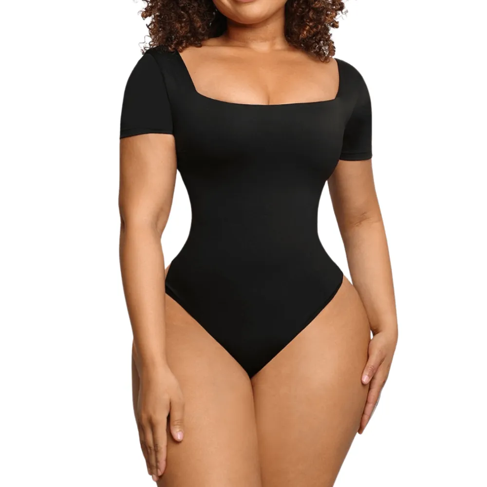 Square Neck Short Sleeve Shaping Bodysuit