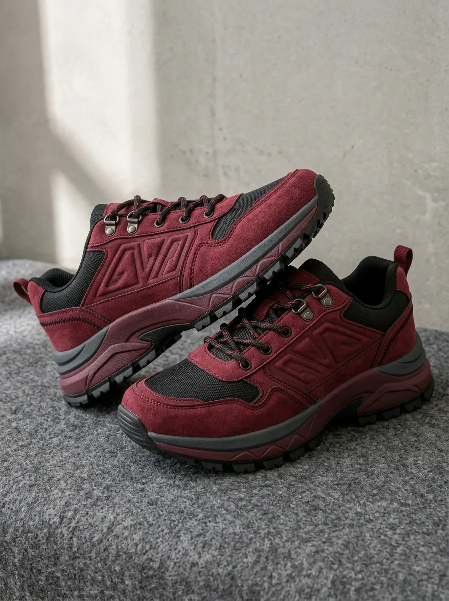 Women's Burgundy Suede Mesh Lace-up Athletic Sneakers