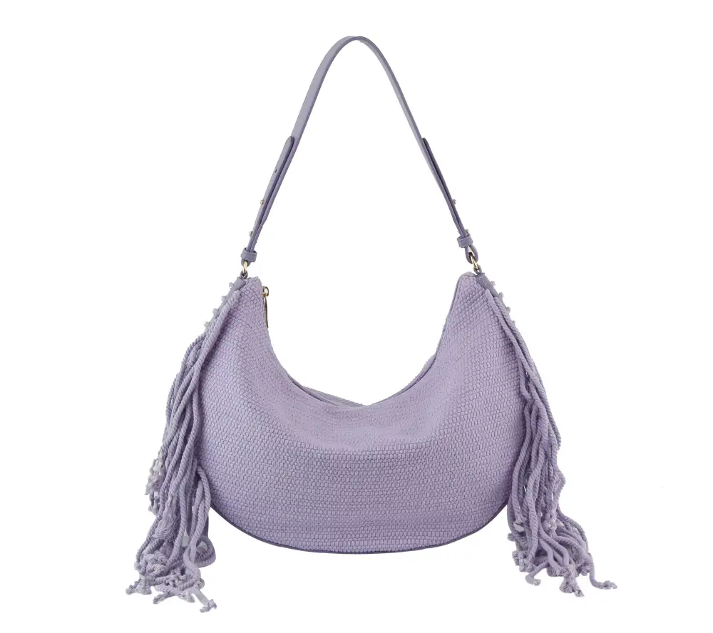 Curved Texture Fringe Shoulder Bag