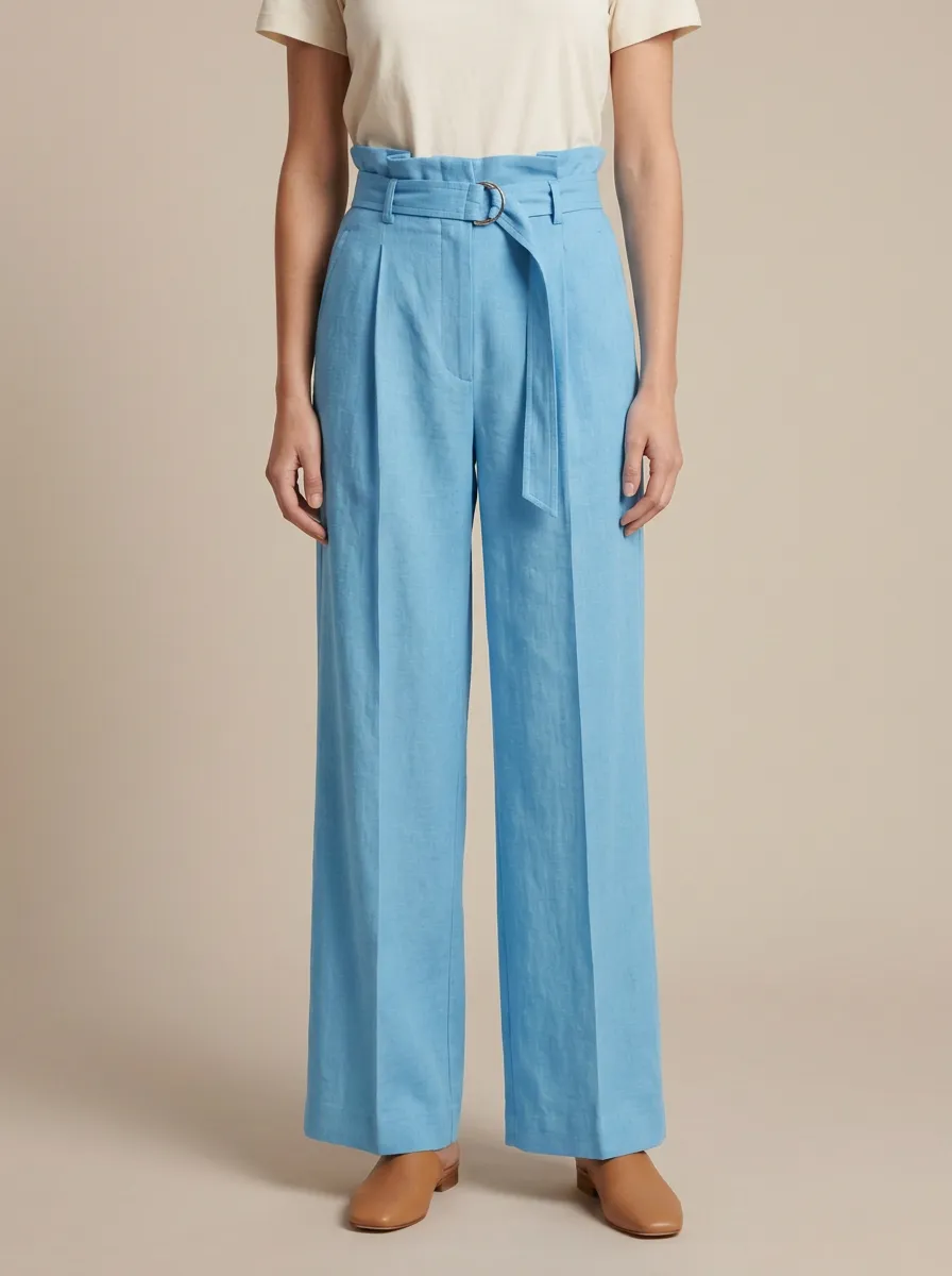 Contemporary Belted High Rise Wide Leg Pants