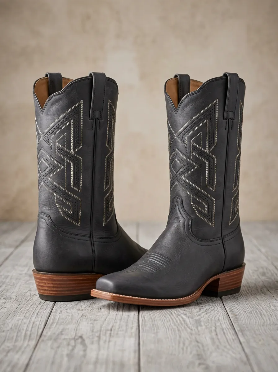 Men's Western Geometric Stitch Cowboy Boots