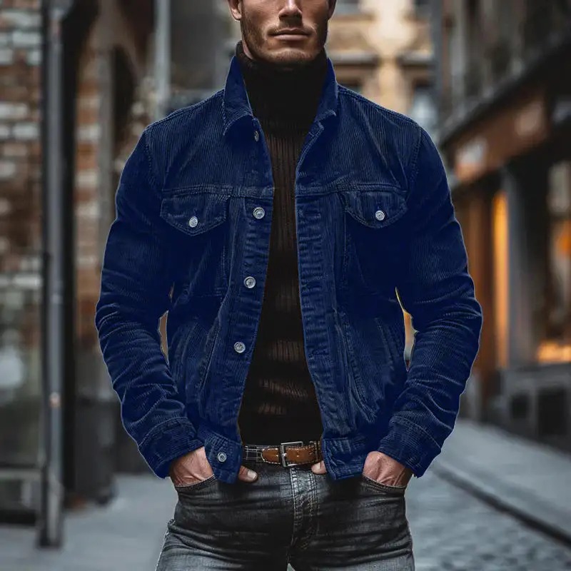 Corduroy Button Band Collar Jacket