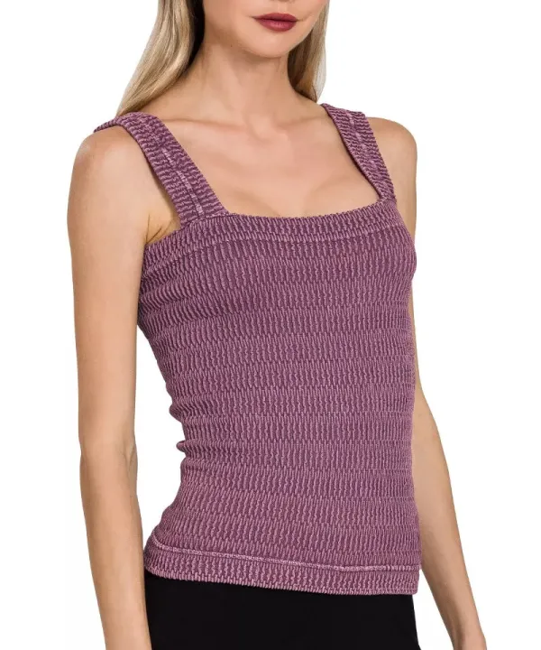 Refined Seamless Ribbed Stone-Washed  Tank Top