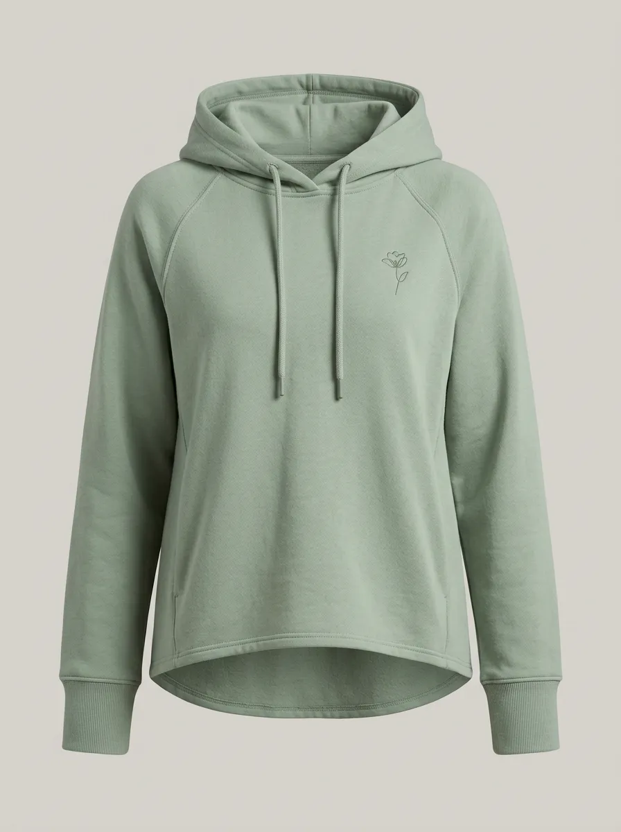 Women's Minimalist Floral Line Art Printed Sage Green Hoodie
