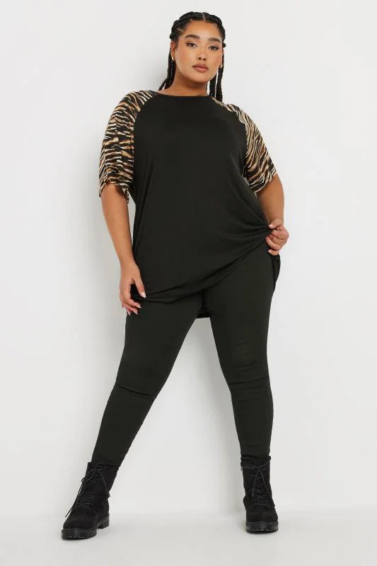 Plus Size Black Zebra Print Raglan Sleeve Top detail 1