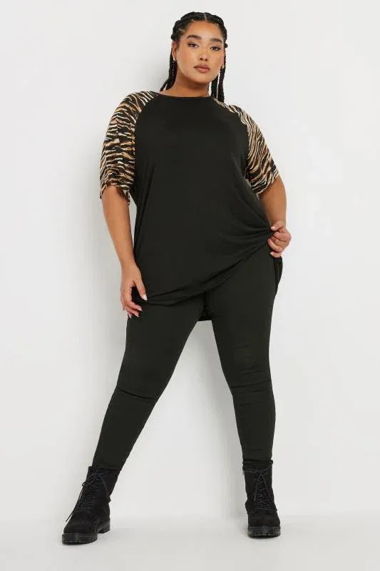 Plus Size Black Zebra Print Raglan Sleeve Top
