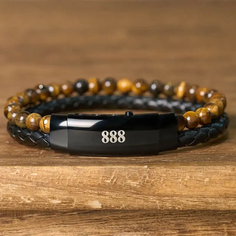 Tiger Eye Angel Numbers Double Wrap Leather Bracelet