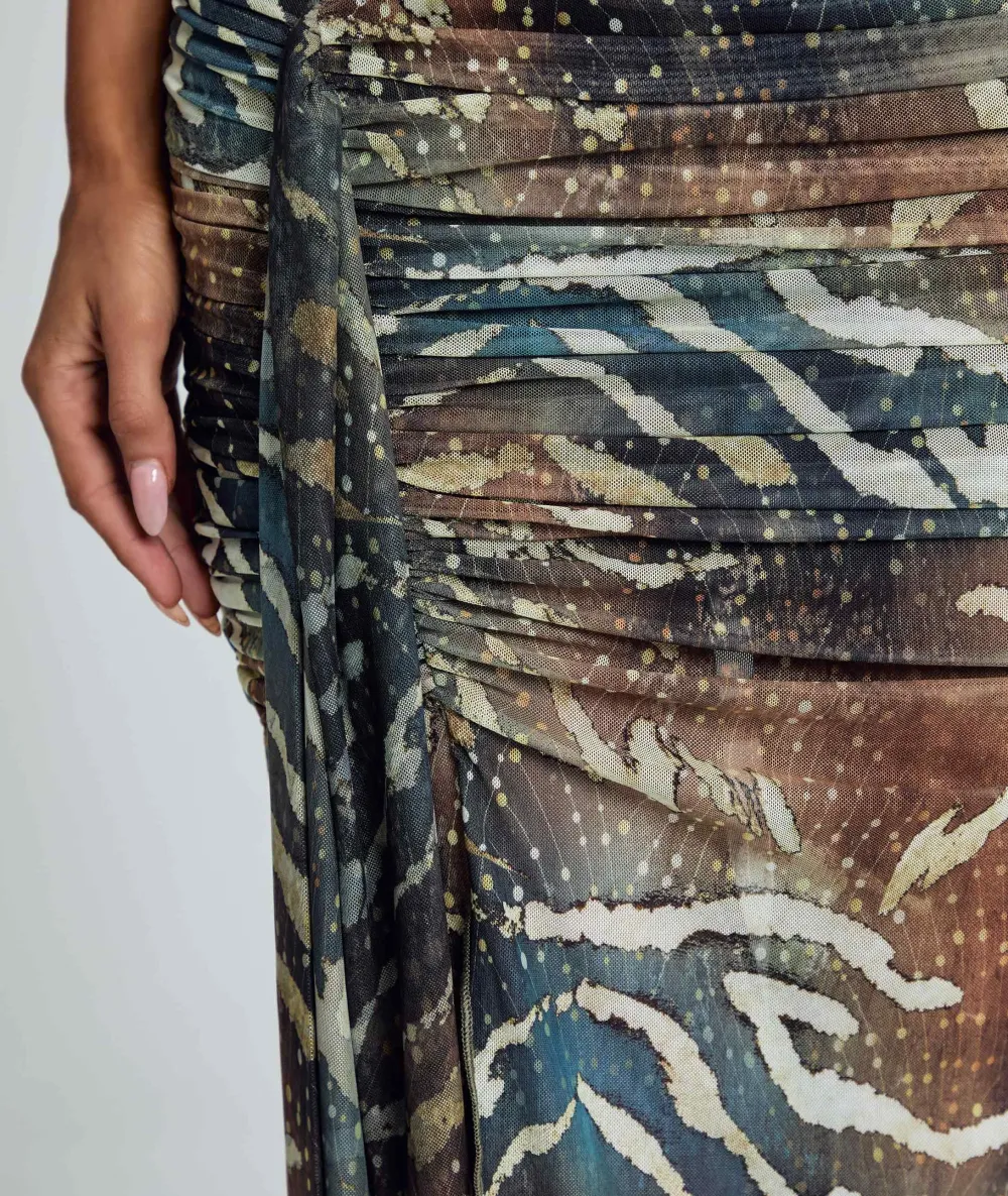 Printed Flounce Midi Skirt