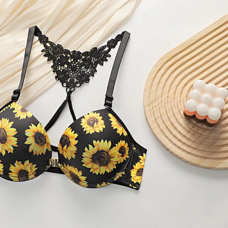 Front-Closure Floral Embroidery Bra Set