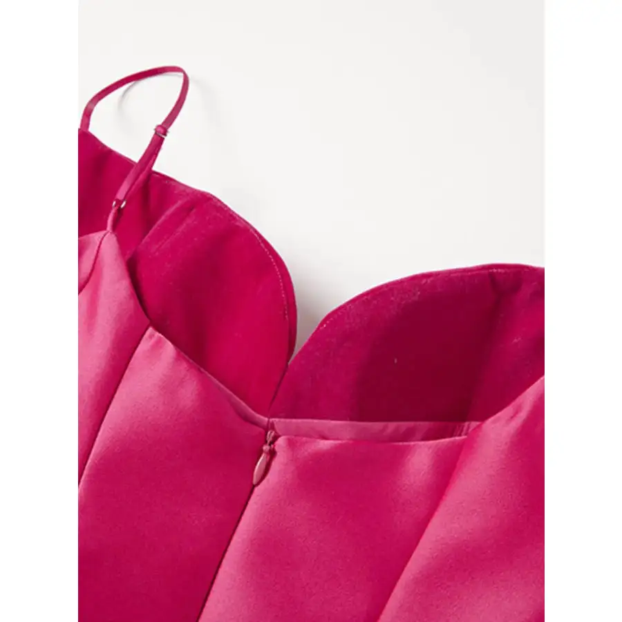 Sweetheart Spaghetti Strap Midi Dress with Collar