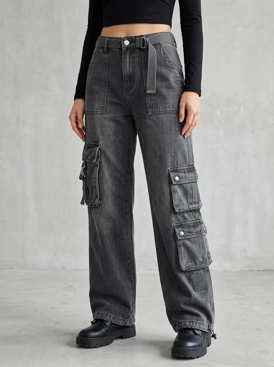 Minimal Multi Pocket Washed Finish Style Women's Multi Pocket Cargo Pants