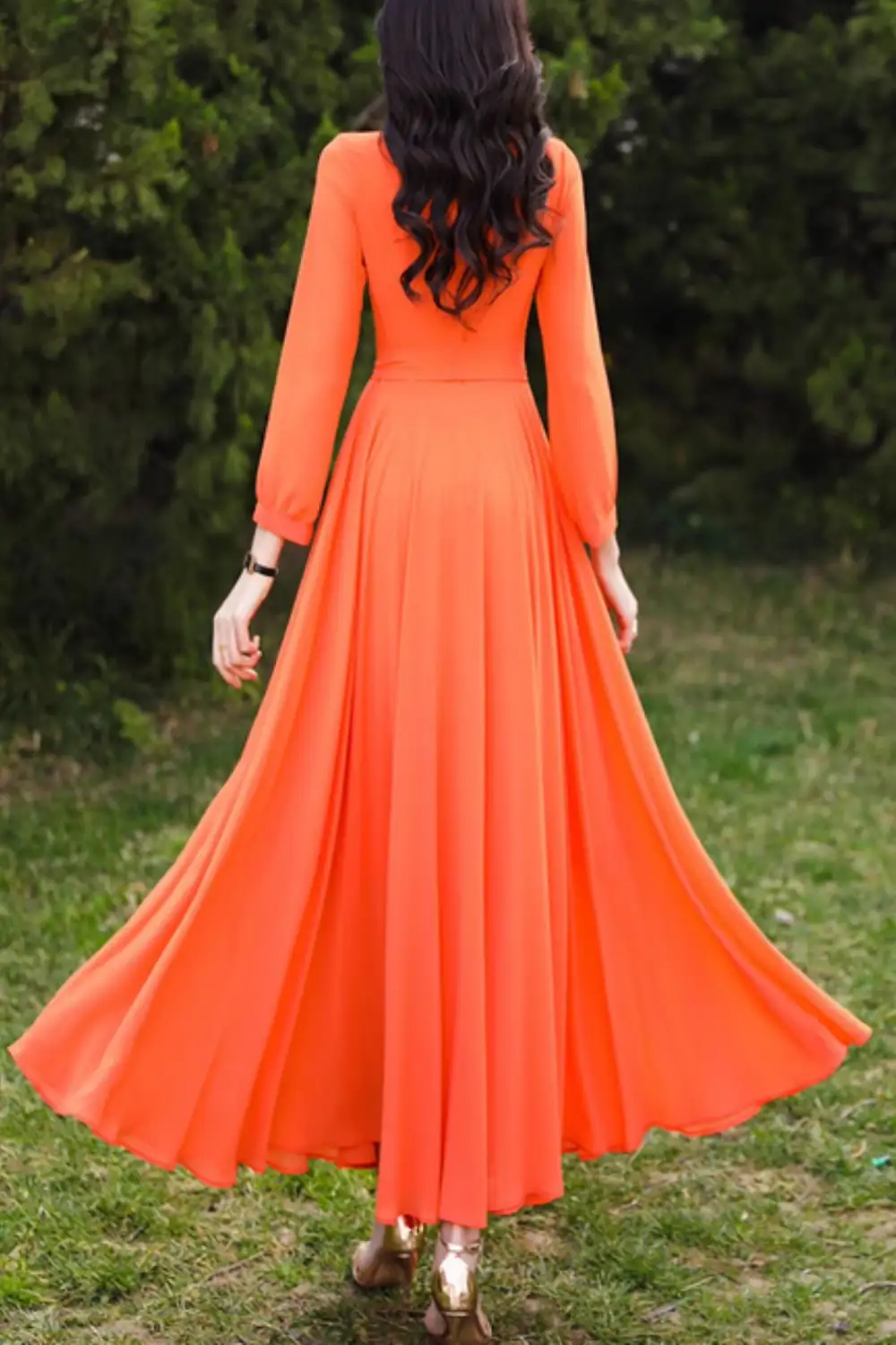 Refined Chiffon Long Sleeve Maxi Dress