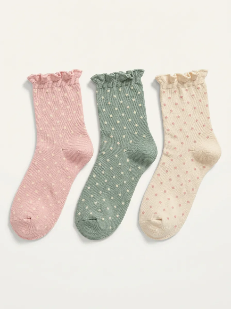 Women's Polka Dot Ruffle Trim Printed Socks 3-Pack