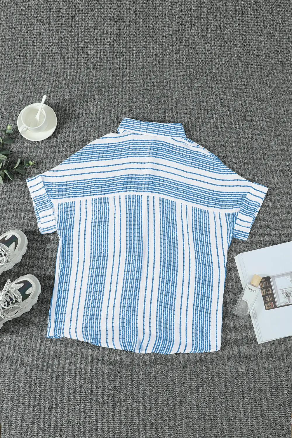 V Neck Stripes Roll Up Shirt