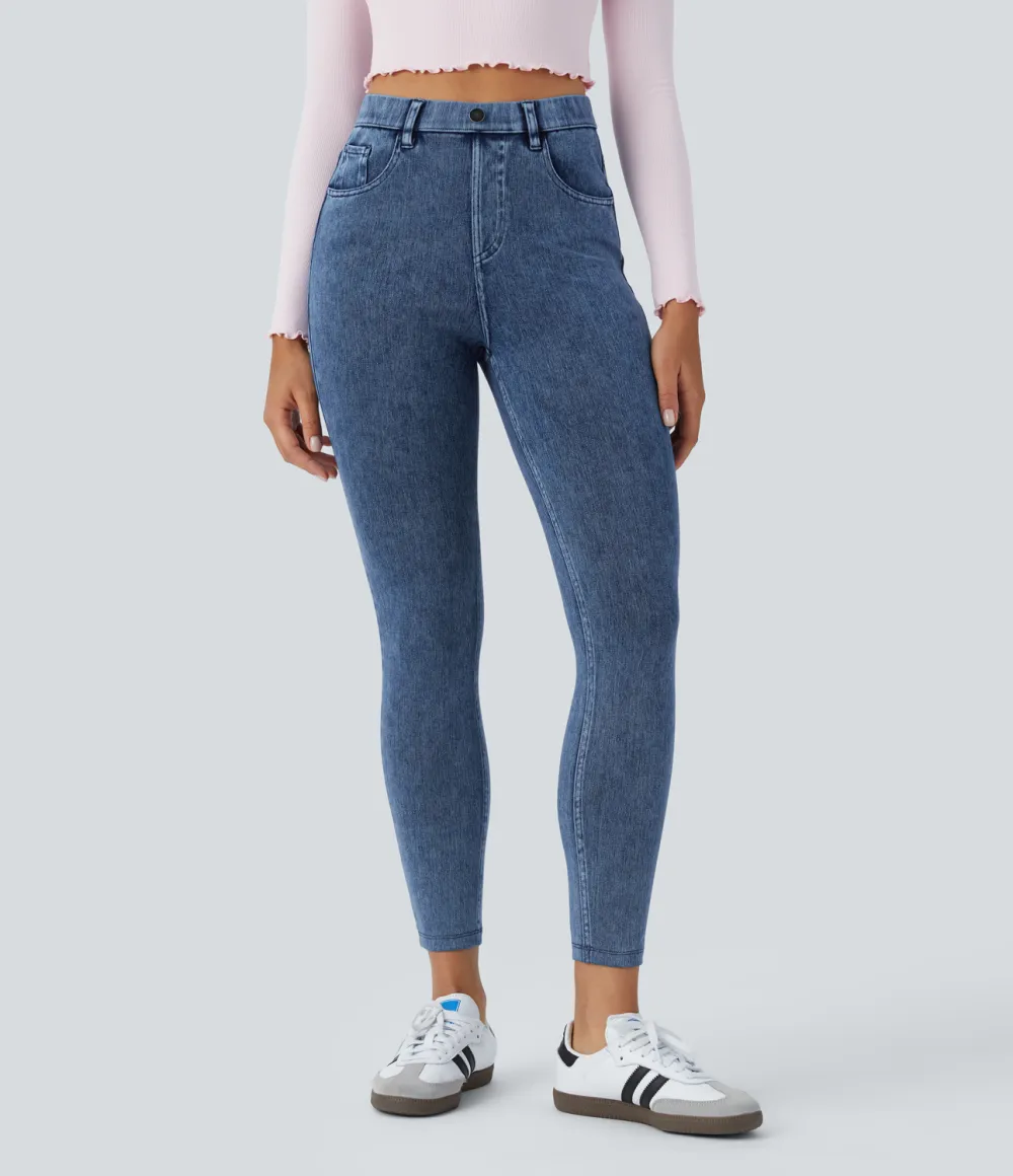 Magic High Waisted Multiple Pockets Stretchy Knit Denim Work Leggings