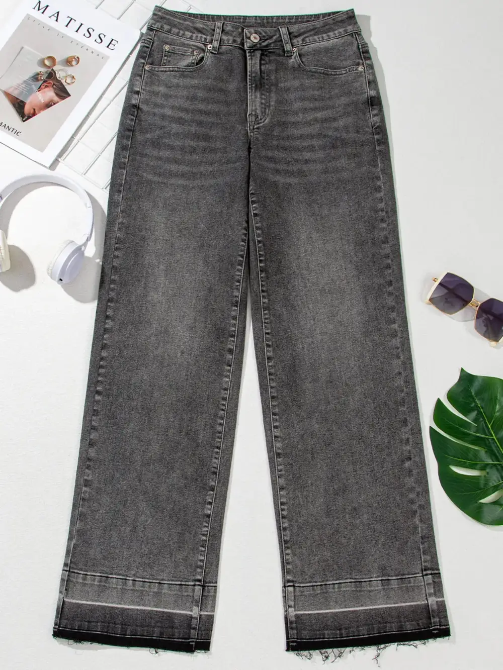 Sharp High Waist Straight Leg Raw Denim Jeans