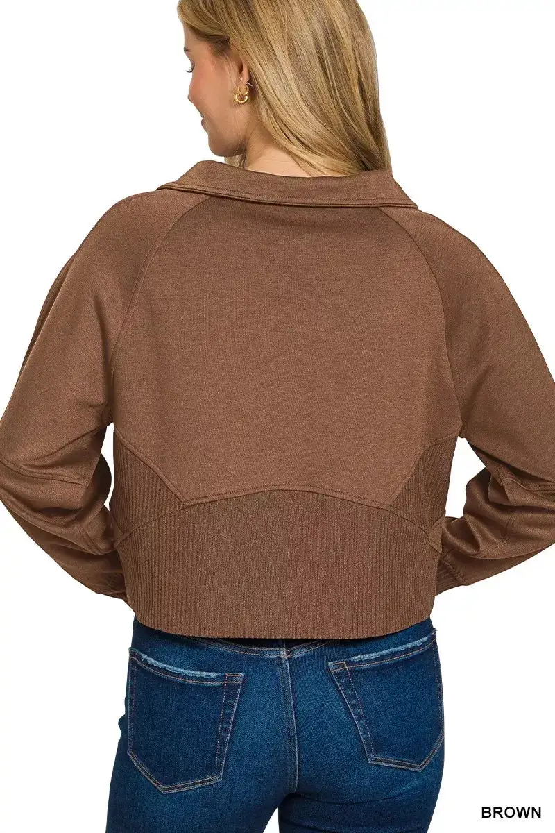 Scuba Full Zip Cropped Jacket with Pockets