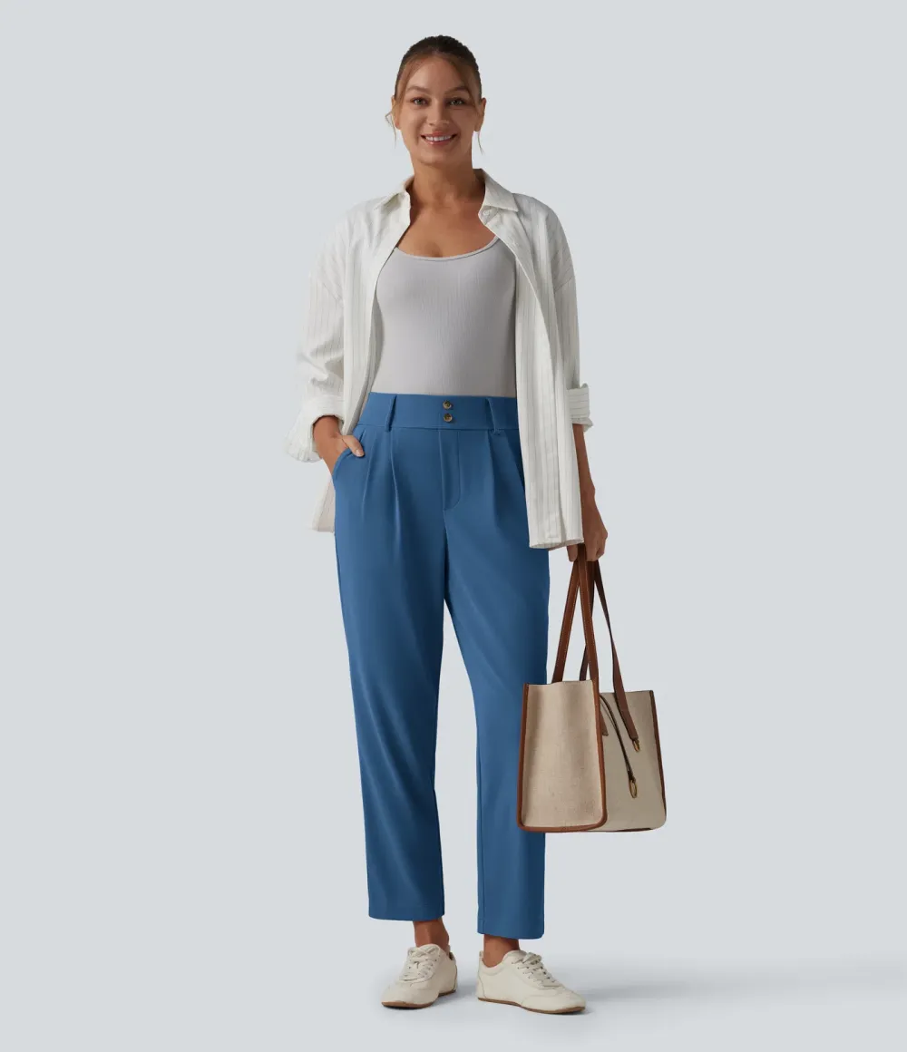  - Tapered office trousers with a high waist, side pockets and waffle fabric
