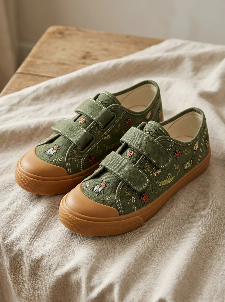 Women's Nature Lover Insect Embroidery Printed Canvas Shoes