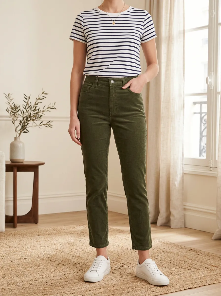 Women's Straight-Leg High-Rise Ankle-Length Five-Pocket Corduroy Pants