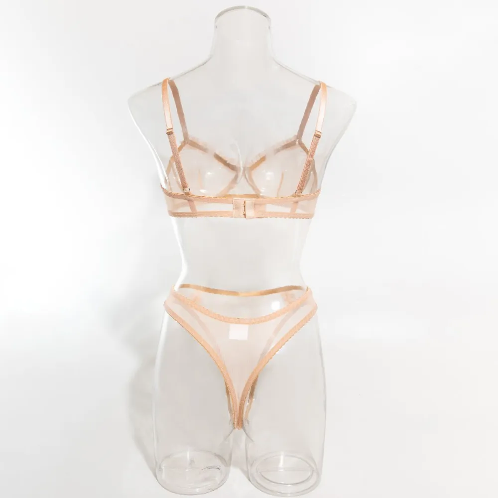 Pleated Mesh Lace Underwire Bra Set
