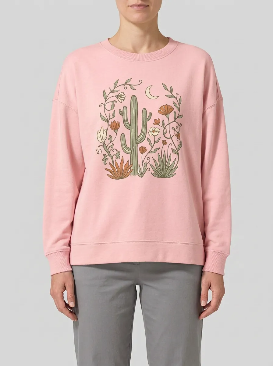 Women's Cactus Graphic Crew-Neck Sweatshirt