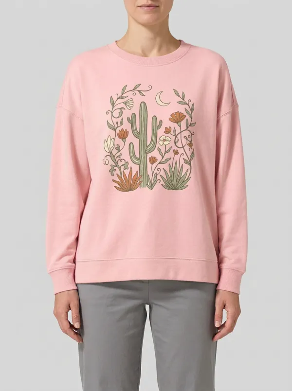 Women's Cactus Graphic Crew-Neck Sweatshirt