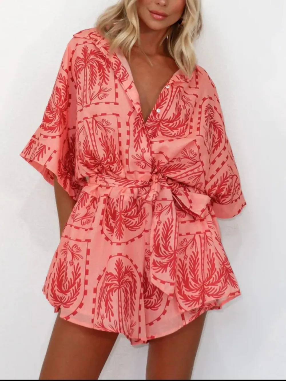 Tie Waist Half Sleeve Romper