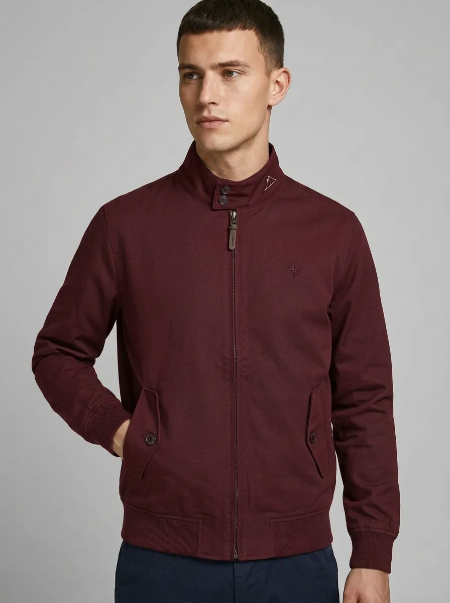 Men's Casual Navy Compass Embroidered Zip-up Jacket